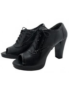 Fioni Black Peep-Toe Lace-Up Heels - Strut Your Stuff!
